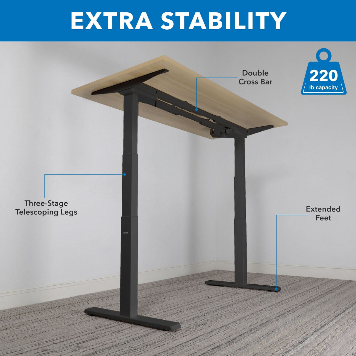 Ultimate Dual Motor Electric Standing Desk with 55" Tabletop - Black Base