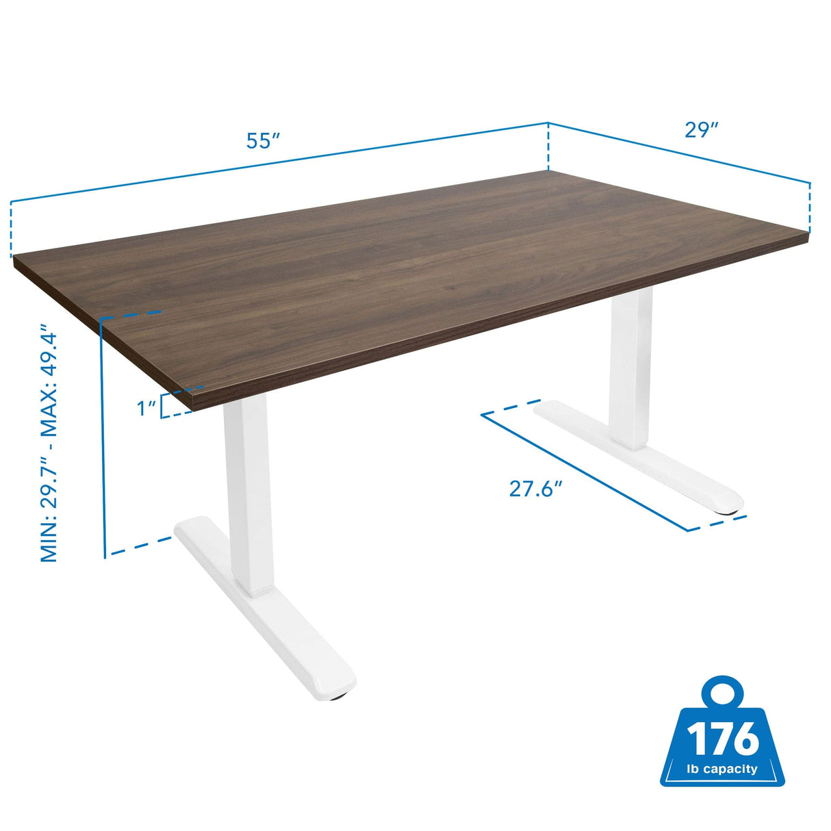 Electric Standing Desk with 55" Tabletop - White Base