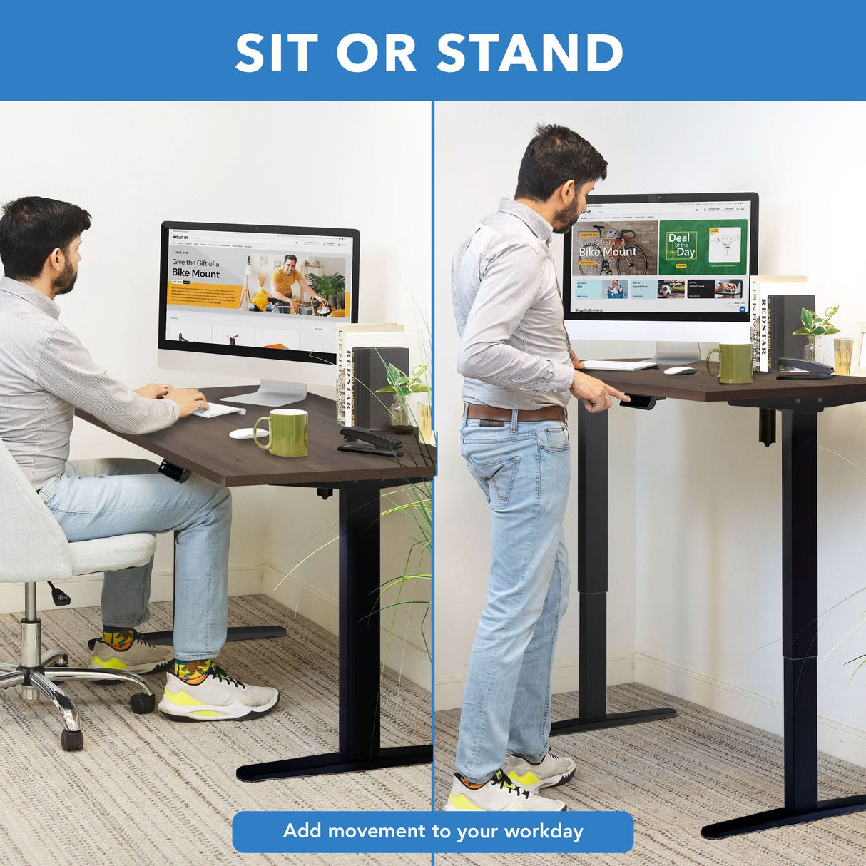 Electric Standing Desk with 55" Tabletop - Black Base