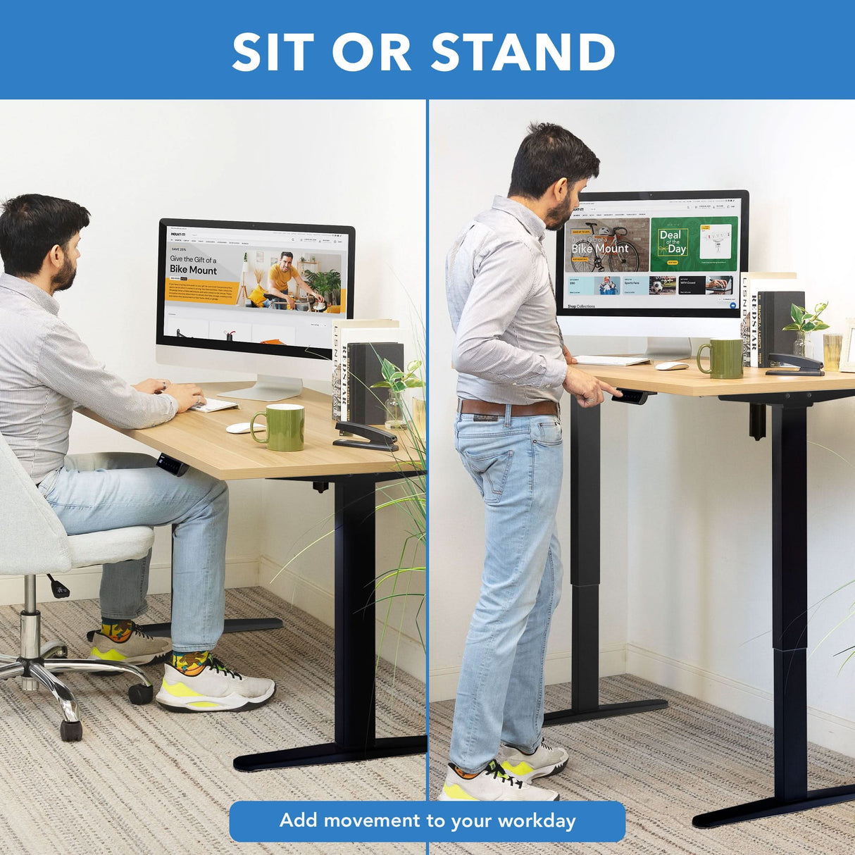 Electric Standing Desk with 55" Tabletop - Black Base