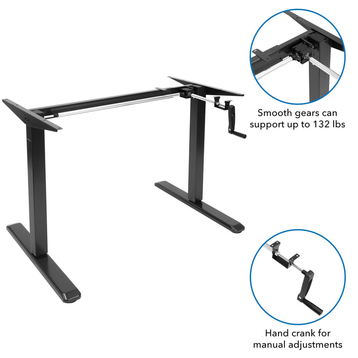 Hand Crank Standing Desk with 55" Tabletop - Black Base