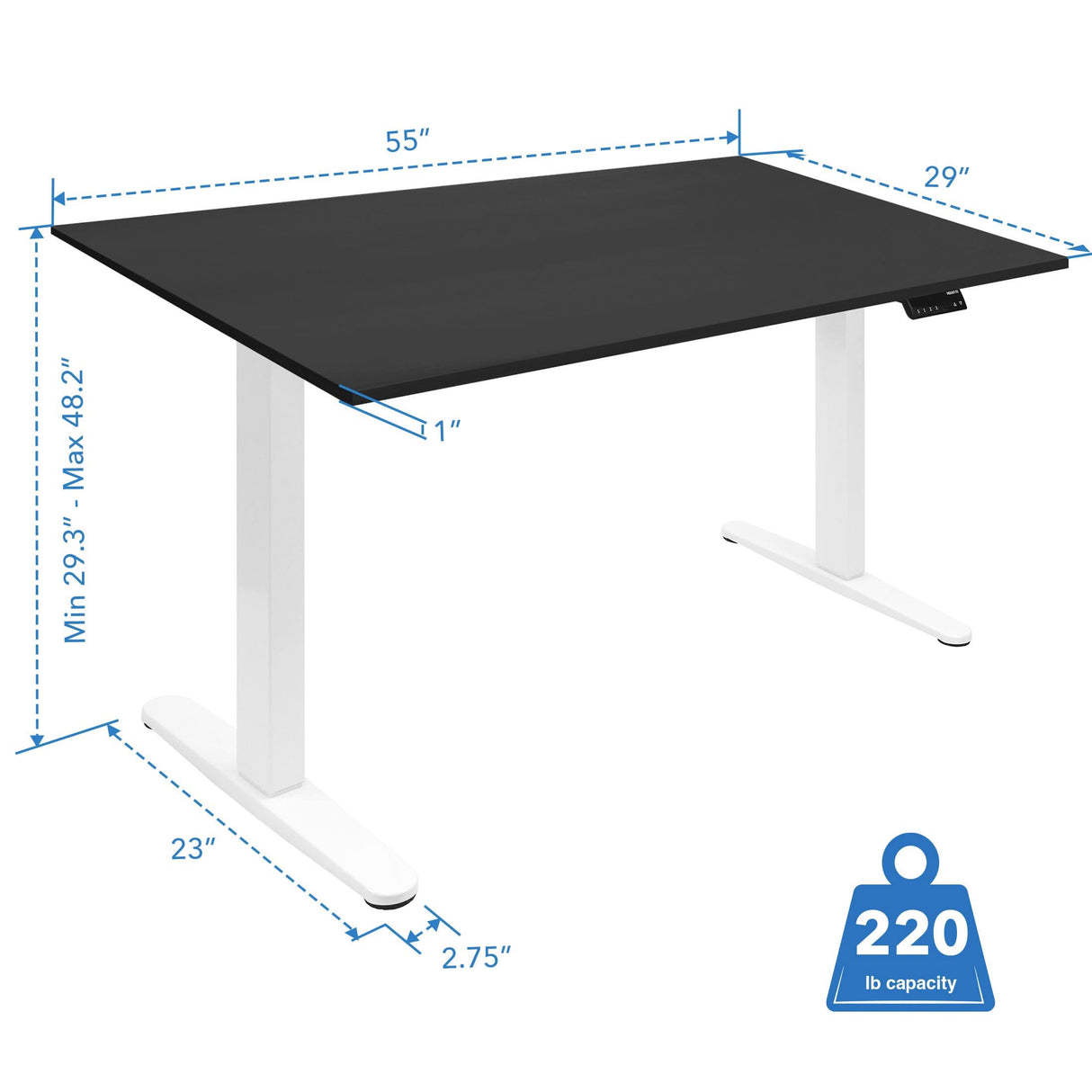 Dual Motor Electric Standing Desk with 55" Tabletop - White Base