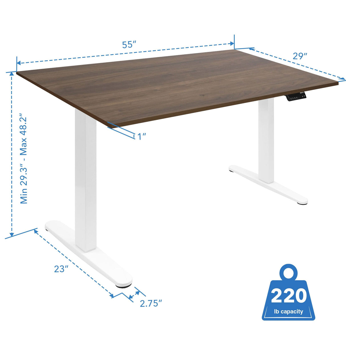 Dual Motor Electric Standing Desk with 55" Tabletop - White Base