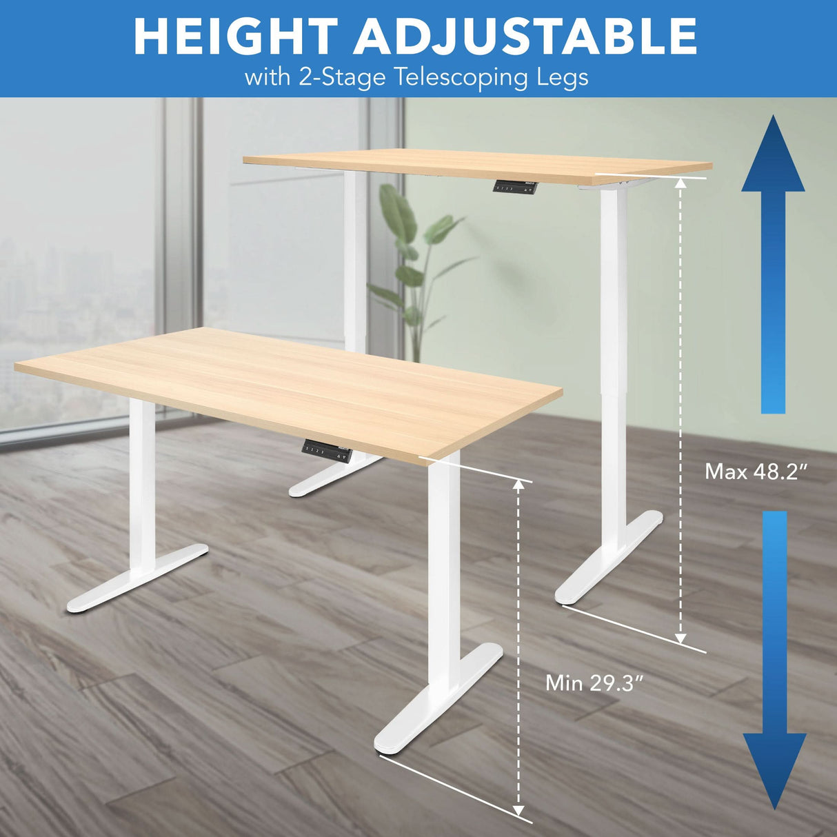 Dual Motor Electric Standing Desk with 55" Tabletop - White Base