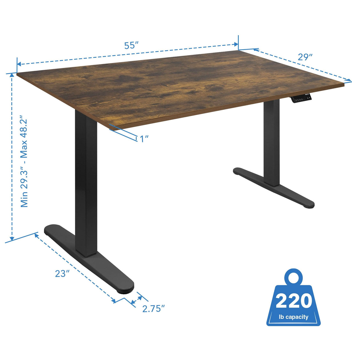 Dual Motor Electric Standing Desk with 55" Tabletop - Black Base