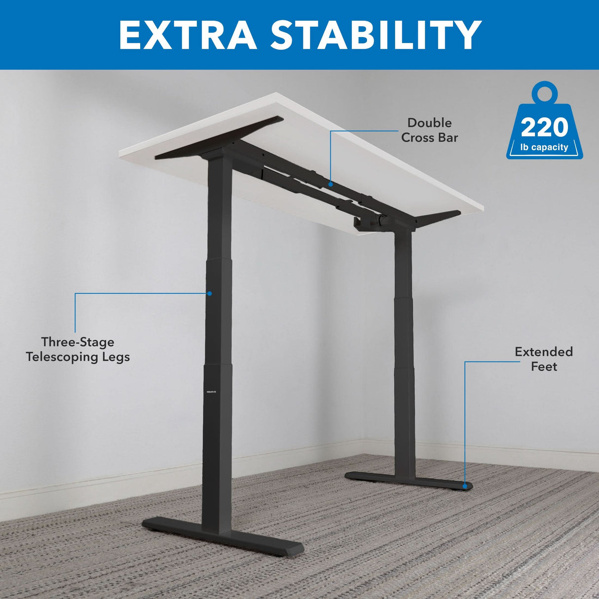 Ultimate Dual Motor Electric Standing Desk with 55" Tabletop - Black Base