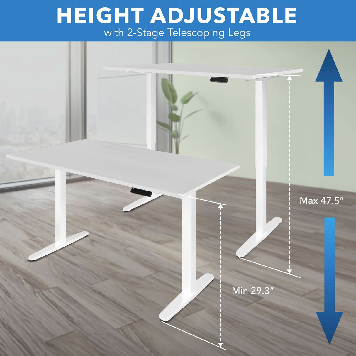 Electric Standing Desk with 48" Tabletop - White Base