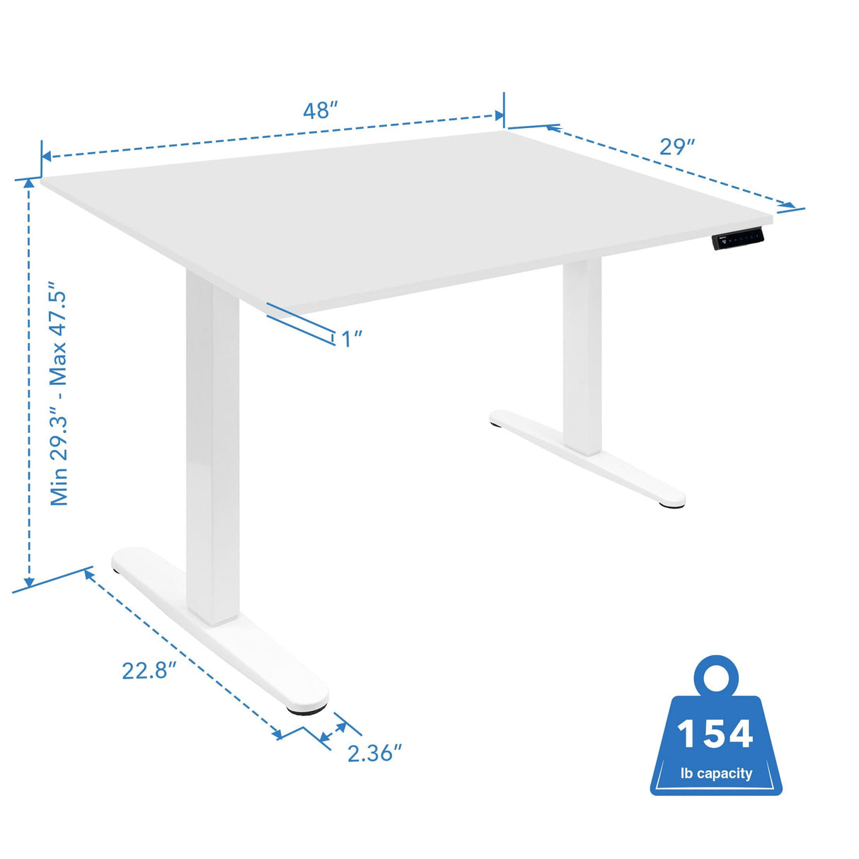 Electric Standing Desk with 48" Tabletop - White Base