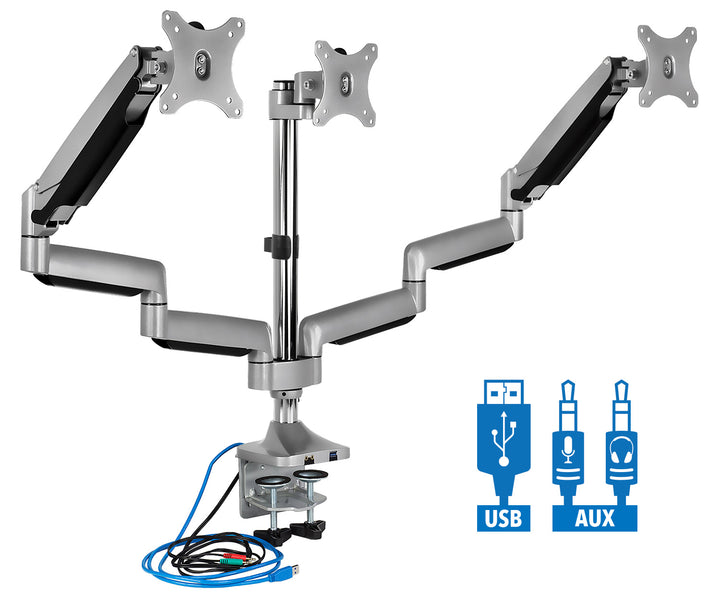 Triple Monitor Desk Mount with USB & Audio Ports