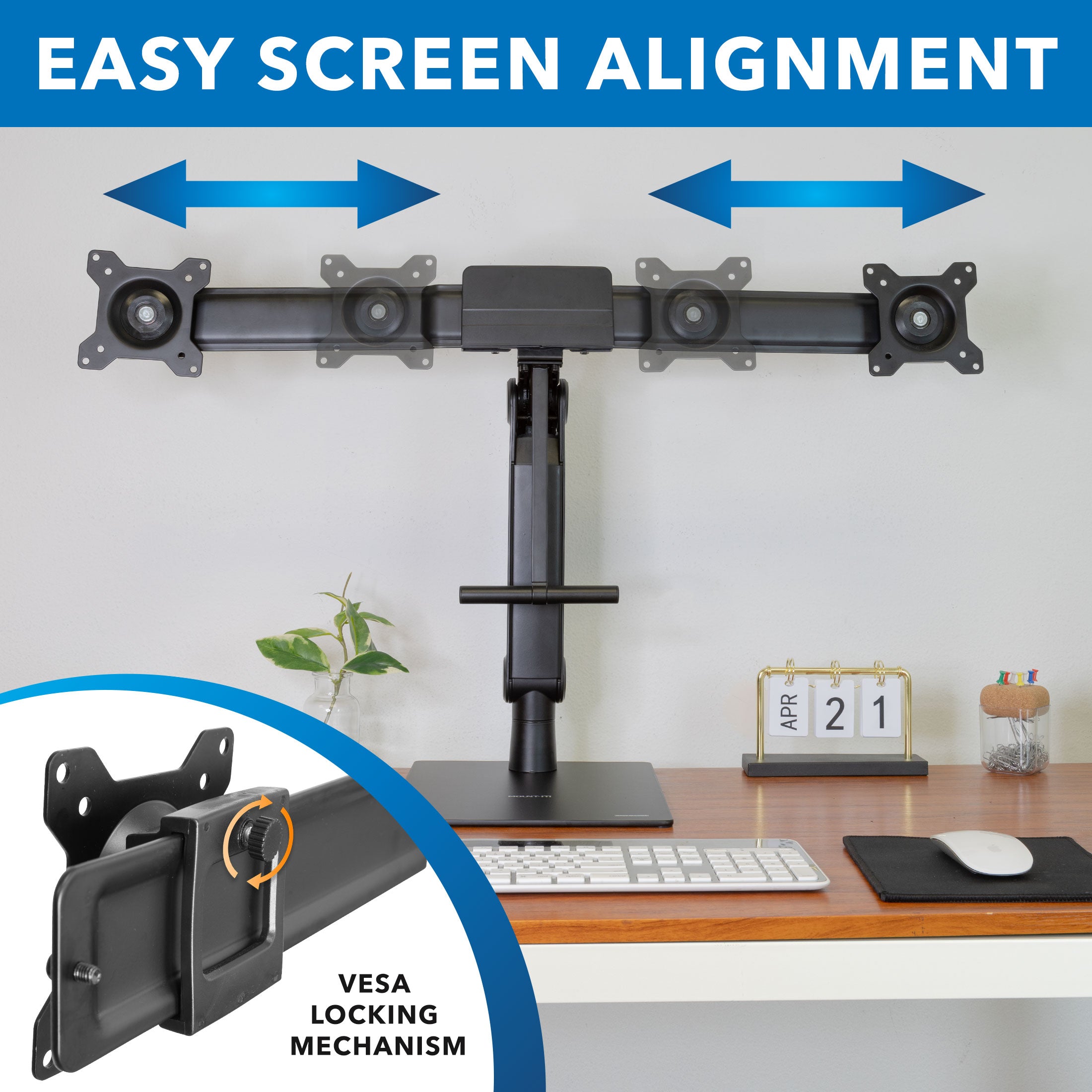 Dual Monitor Stand - Height-Adjustable Arm Mount, Steel