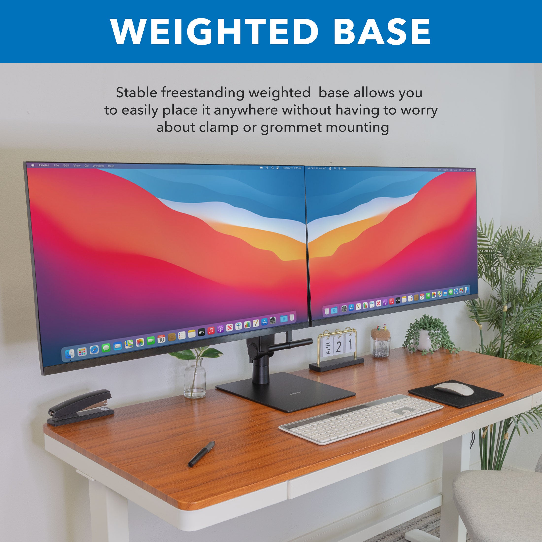 Freestanding Dual Monitor Arm With Height Adjustment