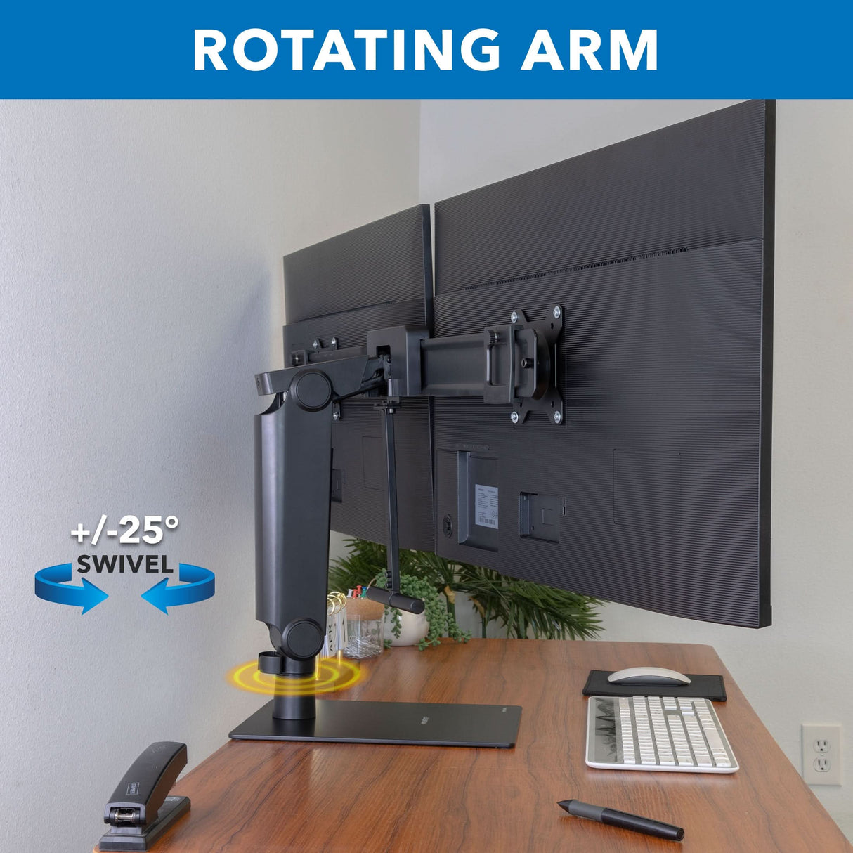 Freestanding Dual Monitor Arm With Height Adjustment