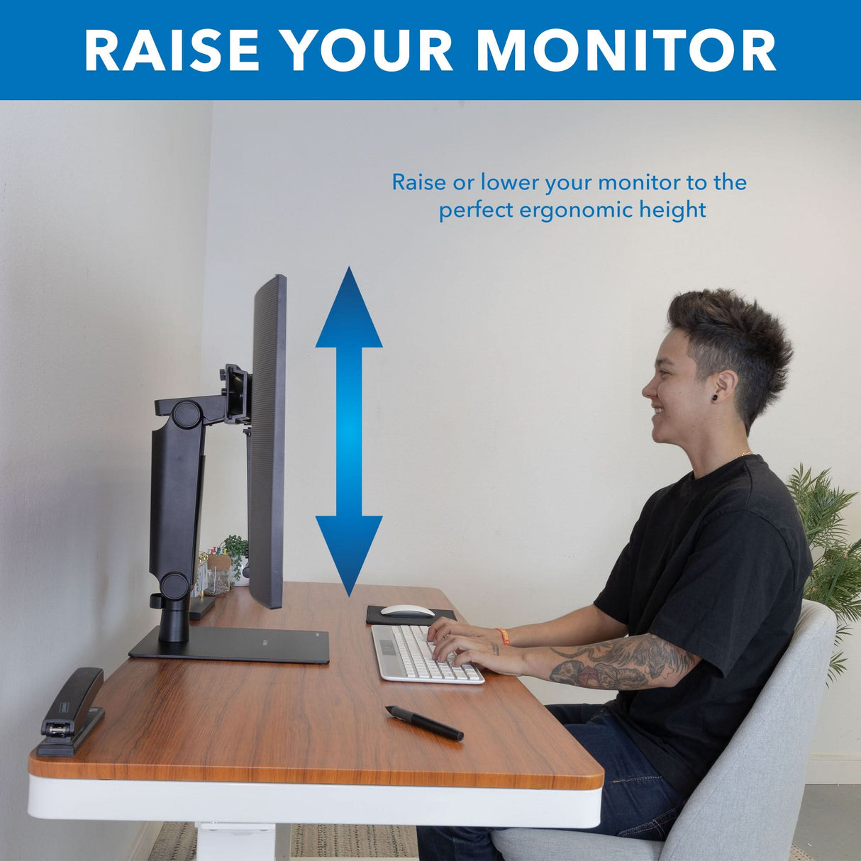 Freestanding Dual Monitor Arm With Height Adjustment