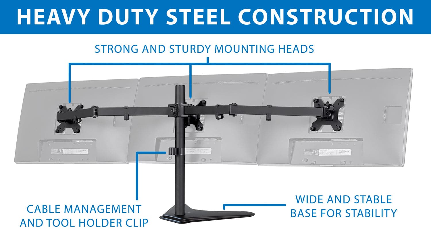 Triple Monitor Stand | 19" to 27" Screen Sizes