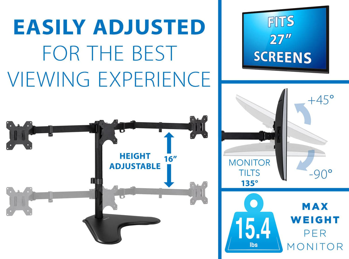 Triple Monitor Stand | 19" to 27" Screen Sizes