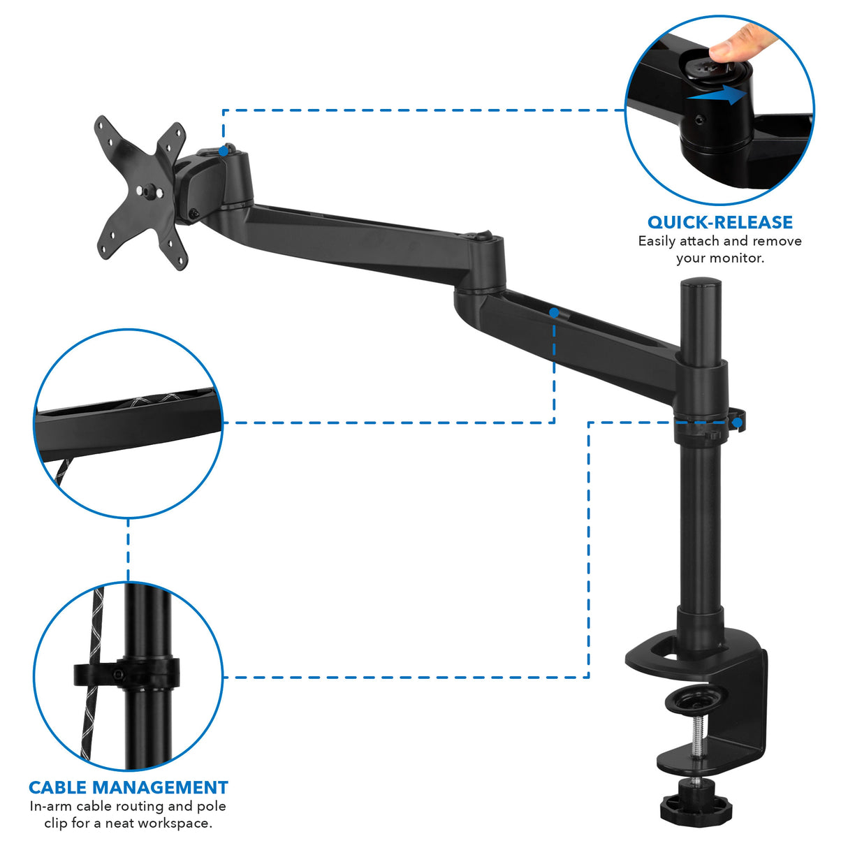 CLiX Series Full Motion Single Monitor Desk Mount