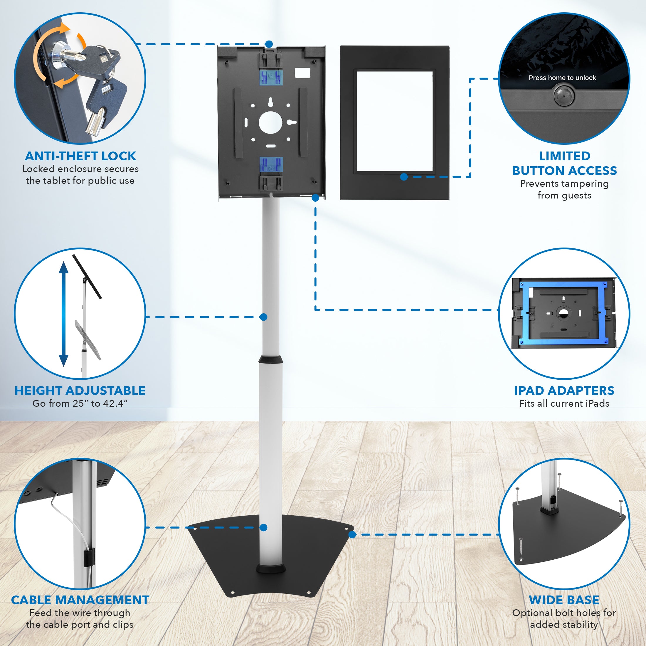 Anti-Theft Tablet Floor Stand with Height Adjustment