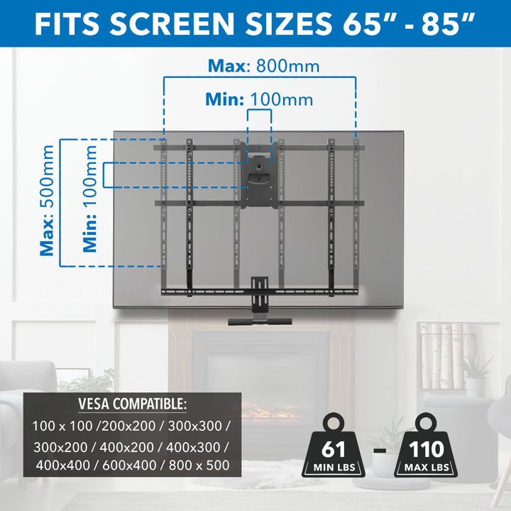 Pull Down Fireplace TV Mount - For TVs from 65" to 85"