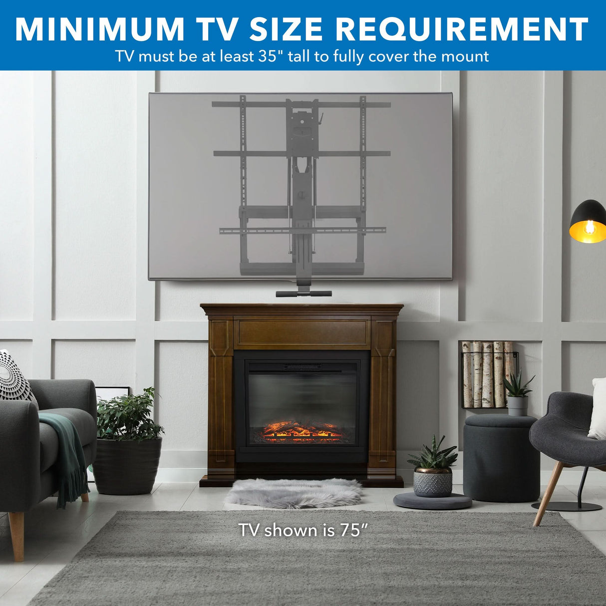 Pull Down Fireplace TV Mount - For TVs from 65" to 85"