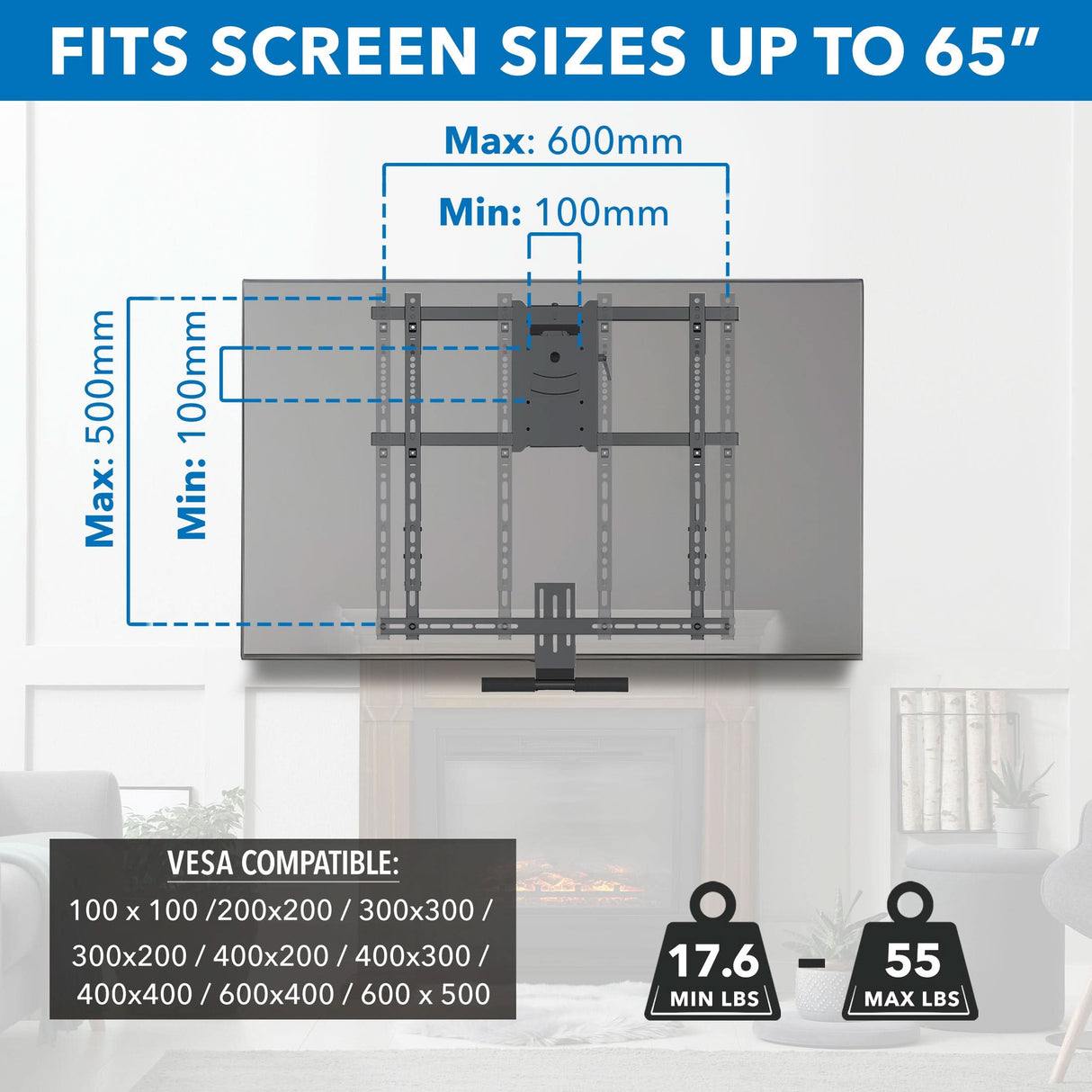 Pull Down Fireplace TV Mount - For TVs up to 65"