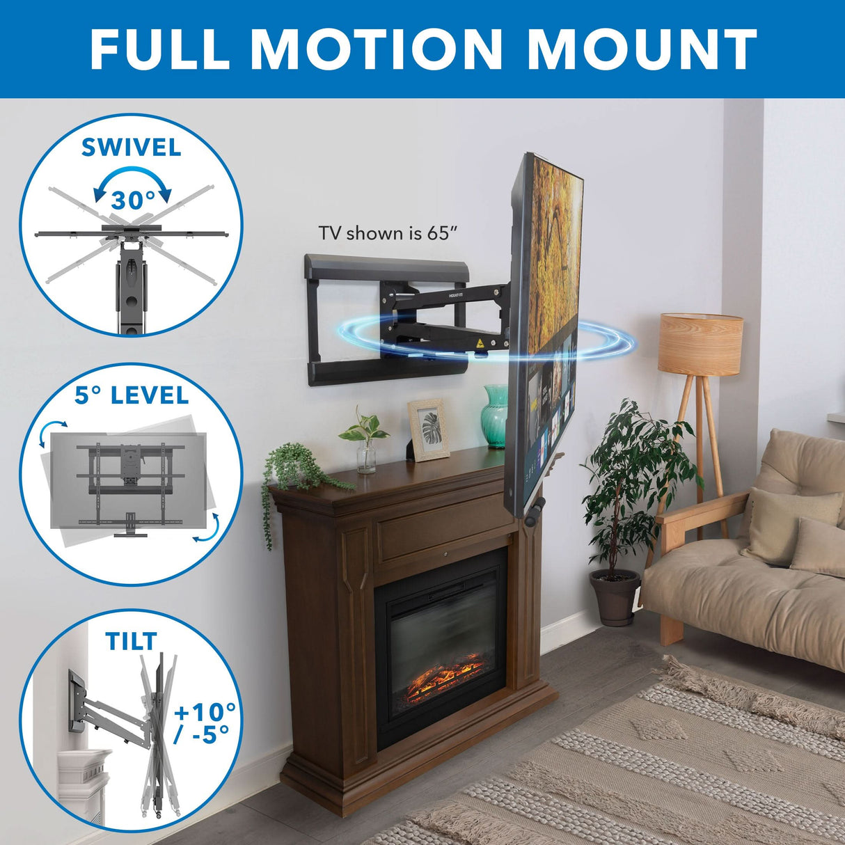 Pull Down Fireplace TV Mount - For TVs up to 65"