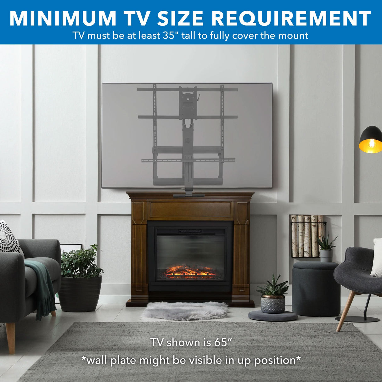 Pull Down Fireplace TV Mount - For TVs up to 65"