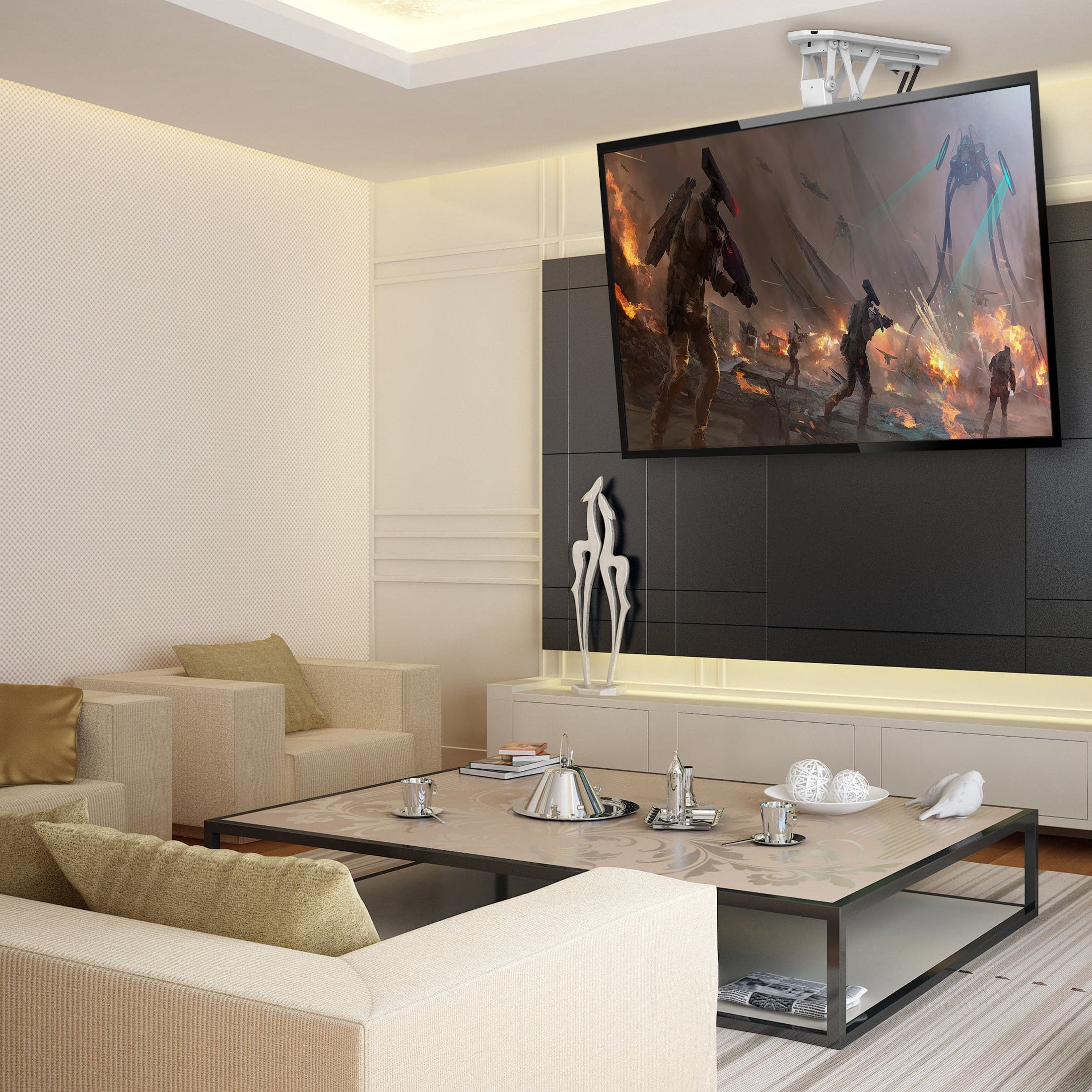 Motorized Ceiling TV Mount with Remote and App Controller