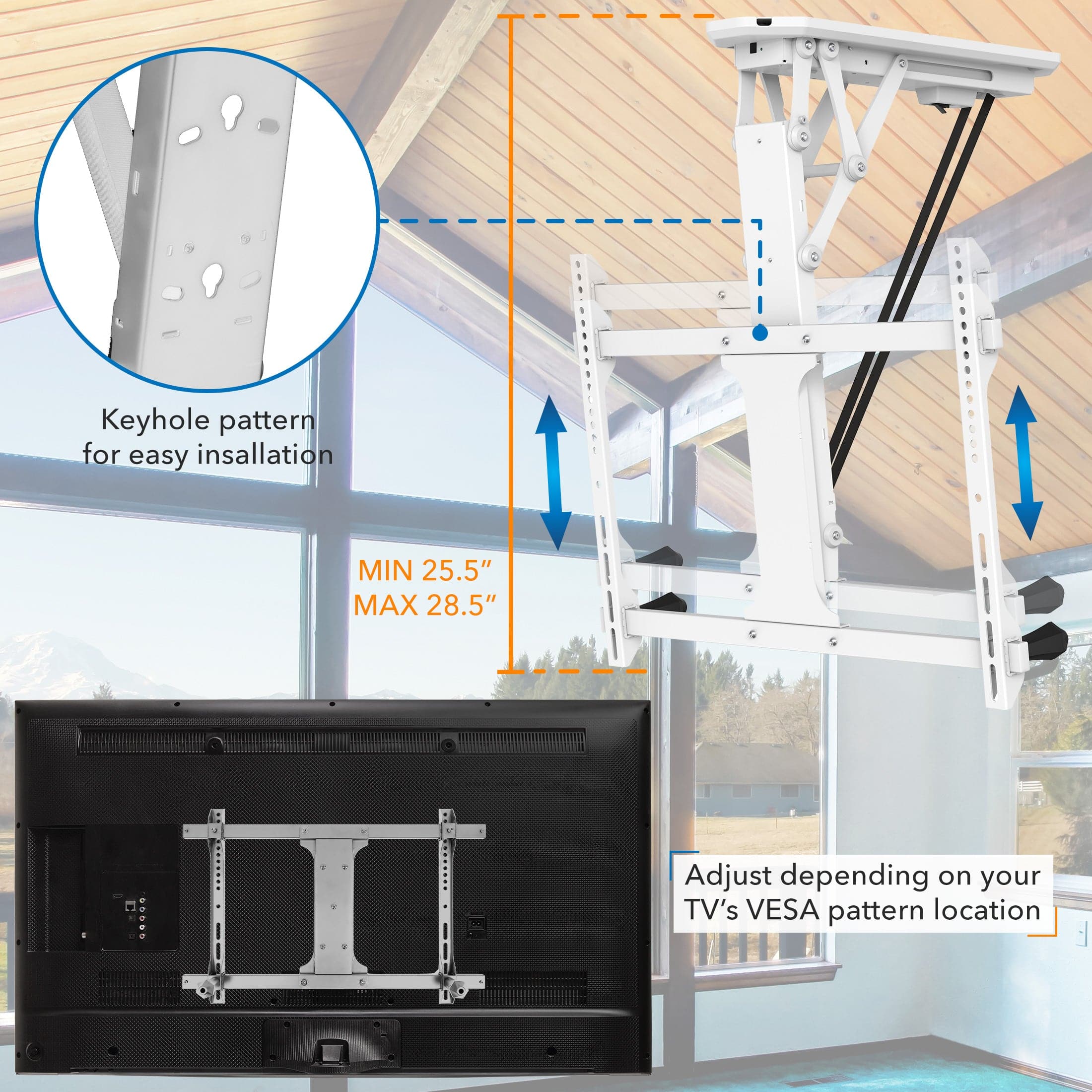 Motorized Ceiling TV Mount with Remote and App Controller