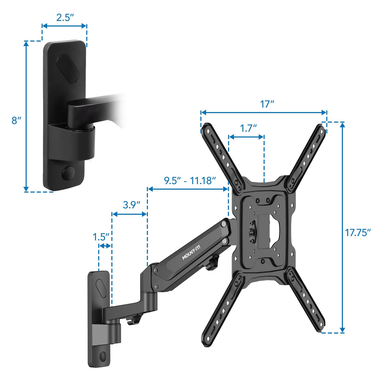 Full Motion TV Wall Mount with Gas Spring Arm