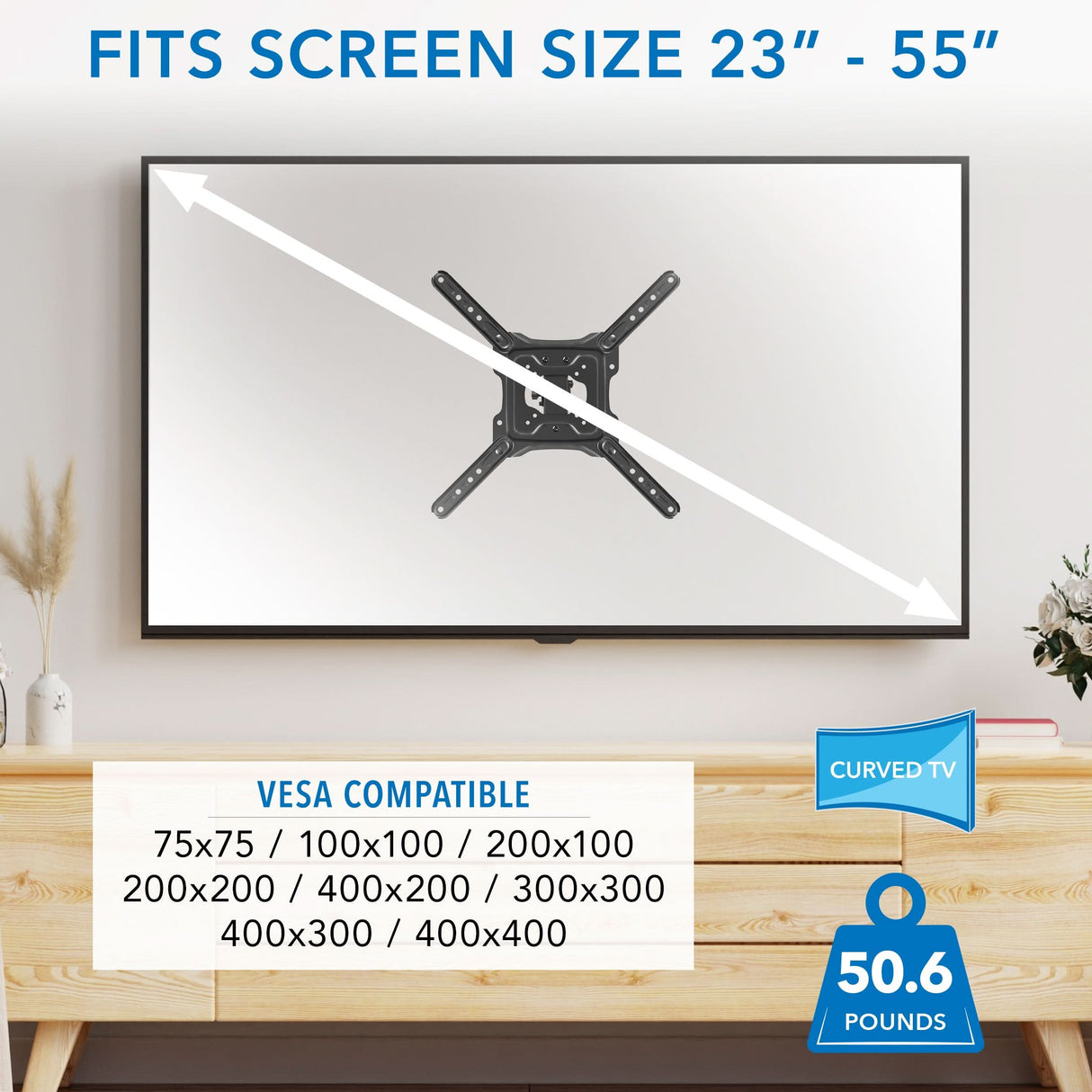 Full Motion TV Wall Mount with Gas Spring Arm