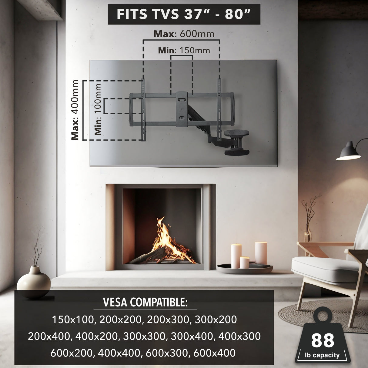 Full Motion TV Wall Mount with Gas Spring Arm