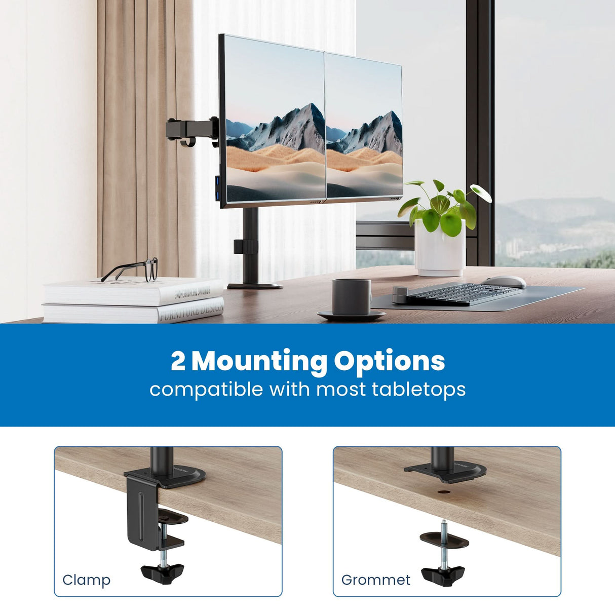 Full Motion Dual Monitor Desk Mount