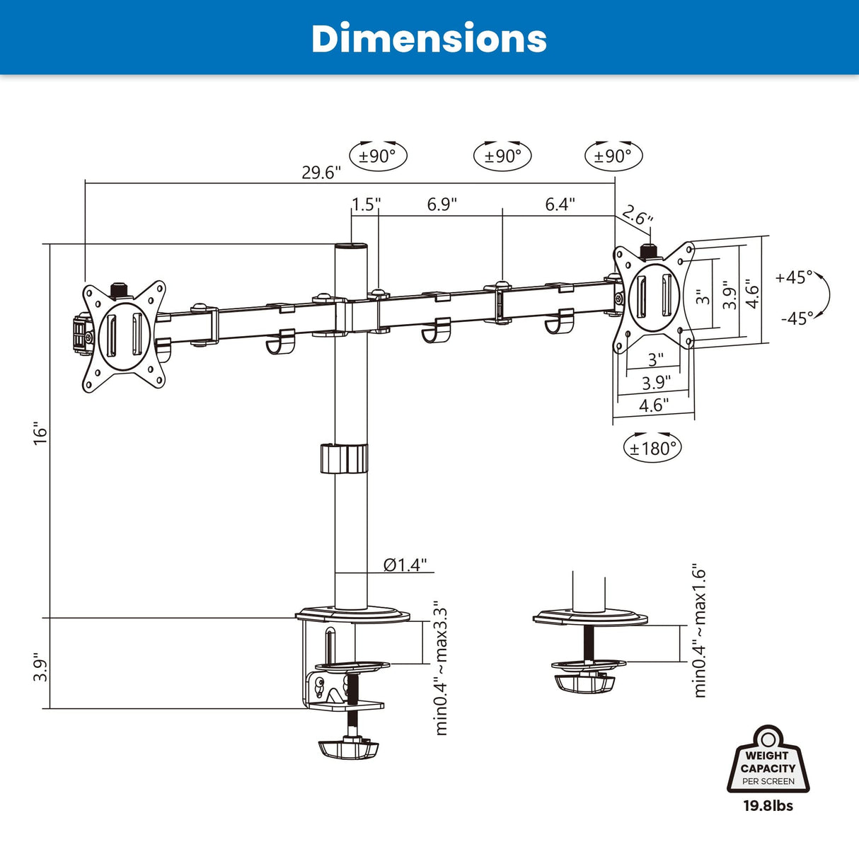 Full Motion Dual Monitor Desk Mount