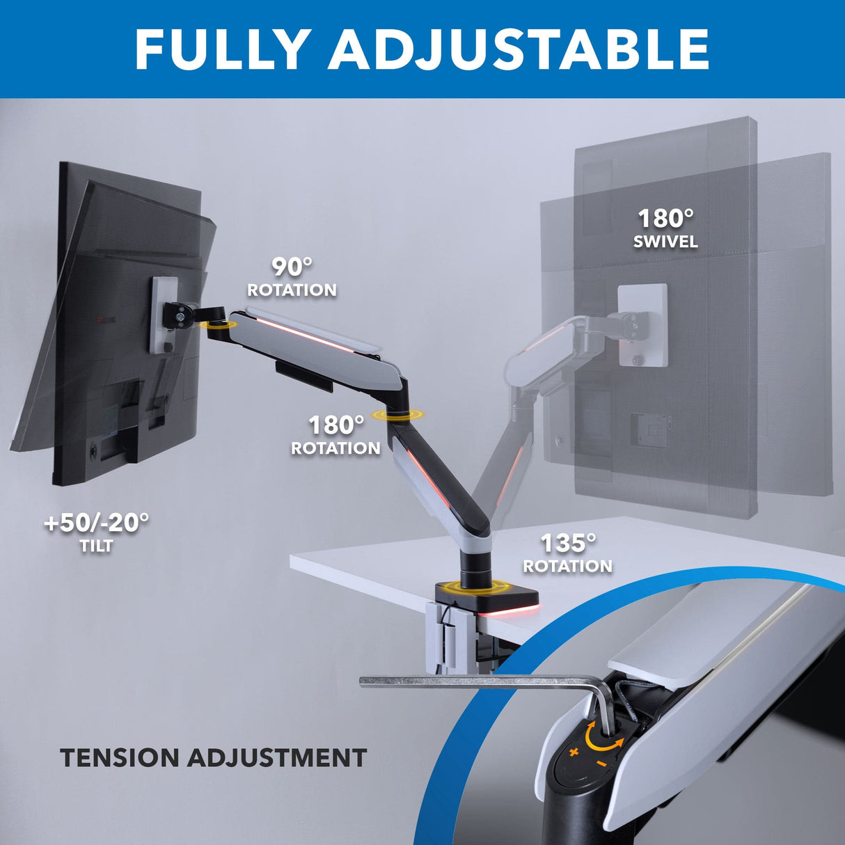 Heavy-Duty Single Monitor Arm for Ultrawide Screens Up To 49"