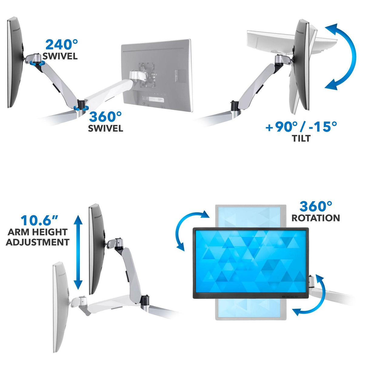 CLiX Series Full Motion Triple Pyramid Monitor Desk Mount with Gas Spring Arms