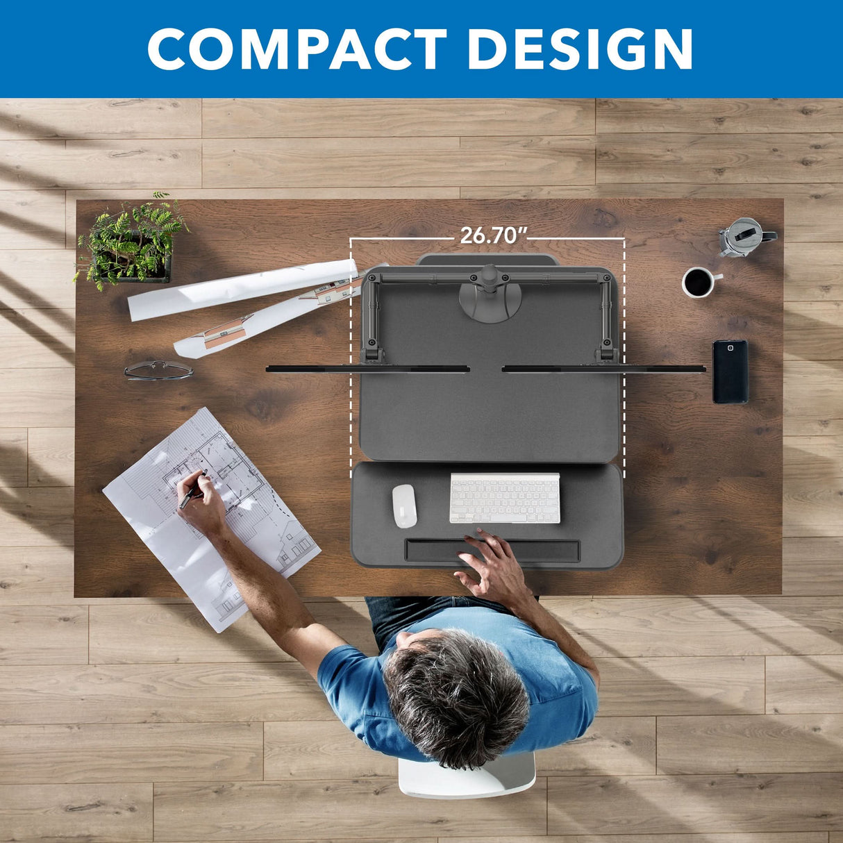 Compact Dual Monitor Standing Desk Converter