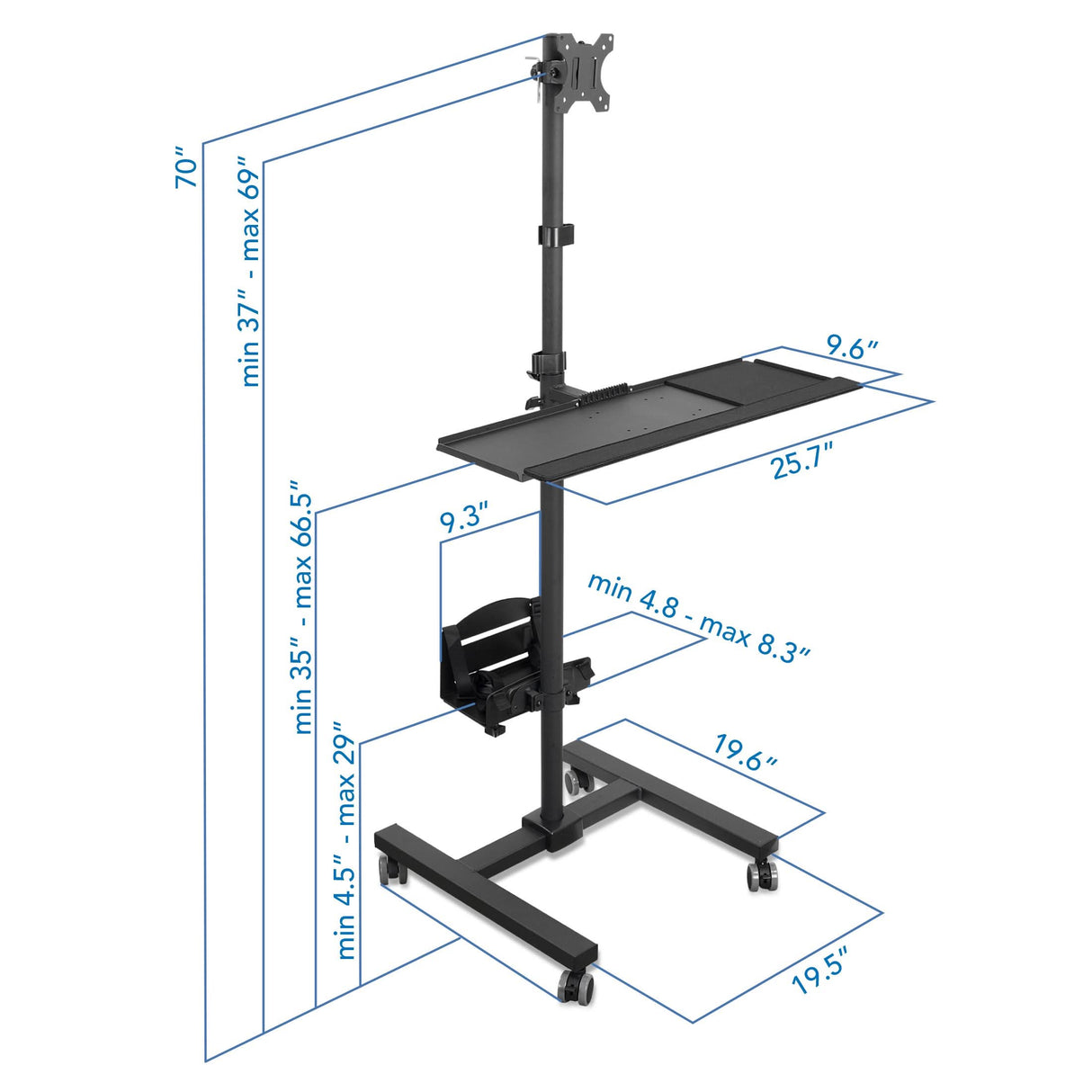 Mobile Cart With Monitor Mount & CPU Holder