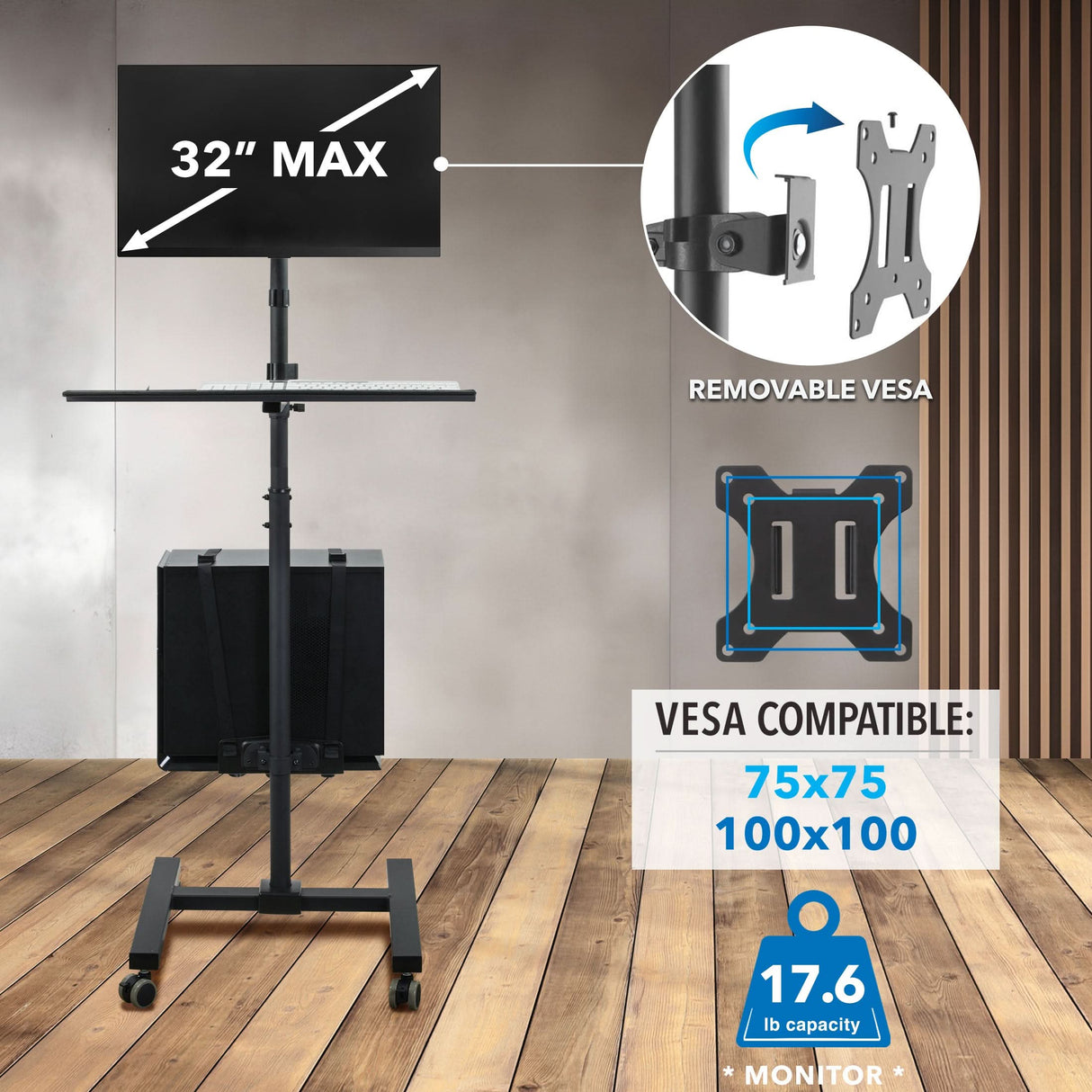 Mobile Cart With Monitor Mount & CPU Holder