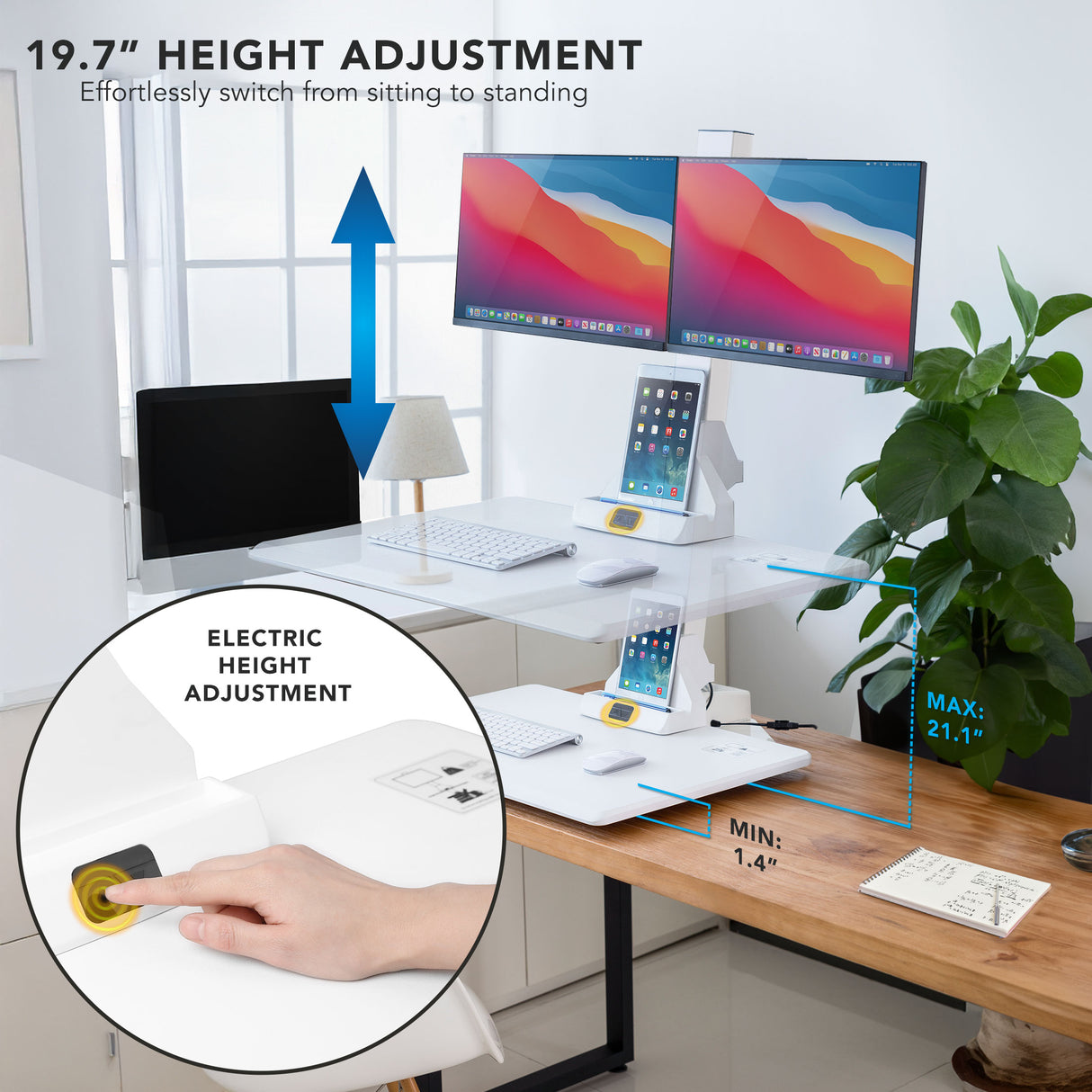 Electric Sit-Stand Desk Converter for 2 Monitors