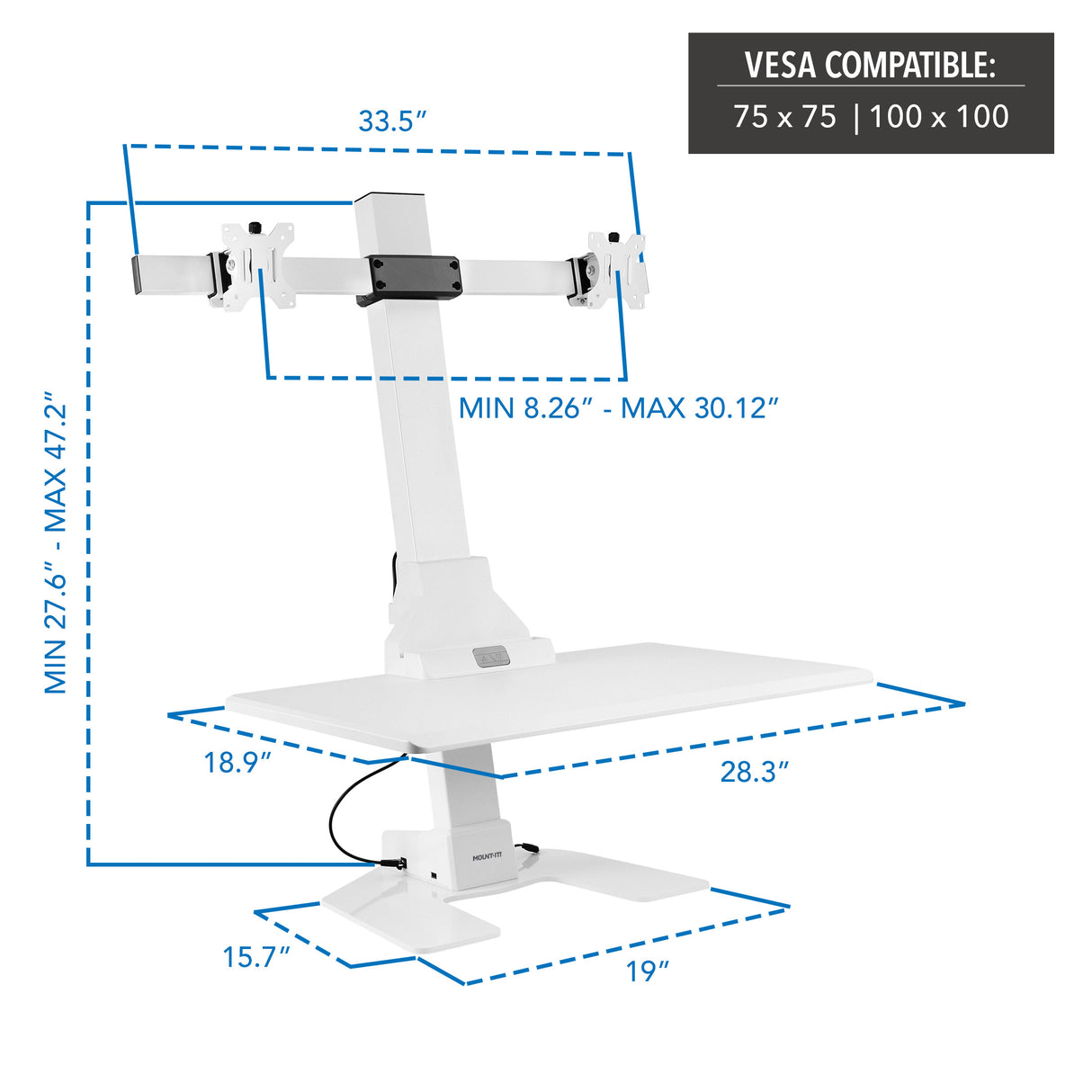 Electric Sit-Stand Desk Converter for 2 Monitors