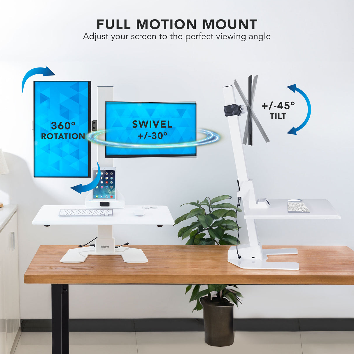 Electric Sit-Stand Desk Converter for 2 Monitors