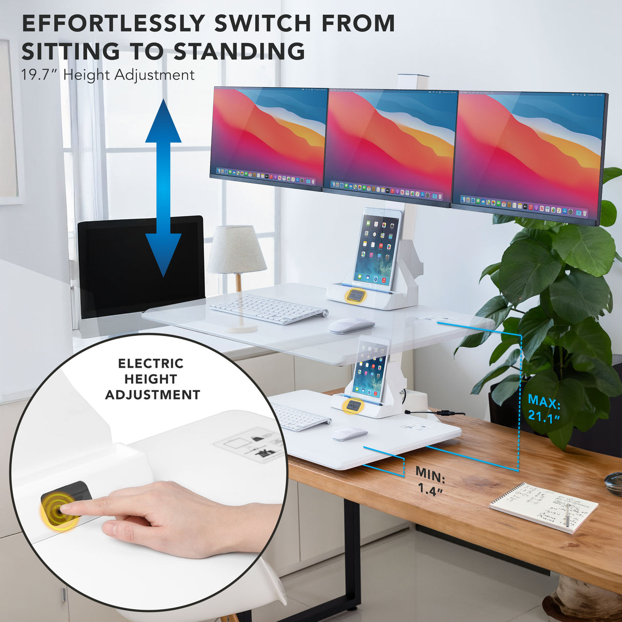 Electric Standing Desk Converter for 3 Monitors