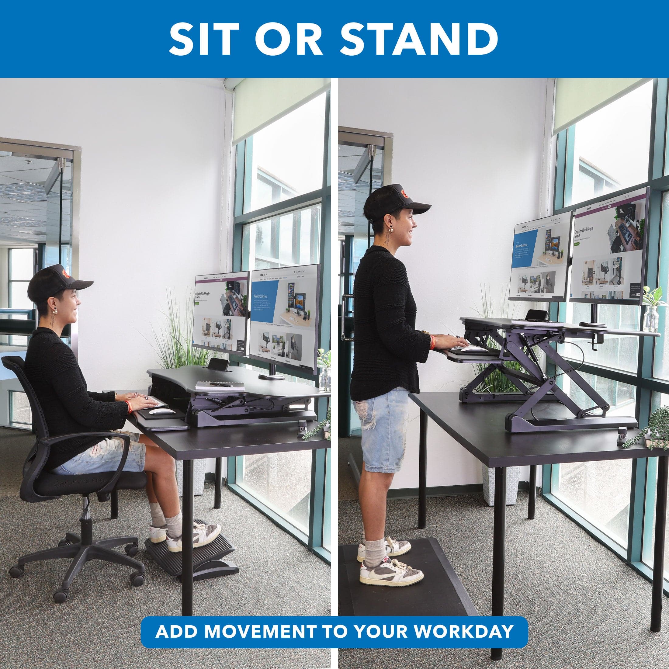 Extra Wide Sit-Stand Desk Converter with Dual Monitor Mount