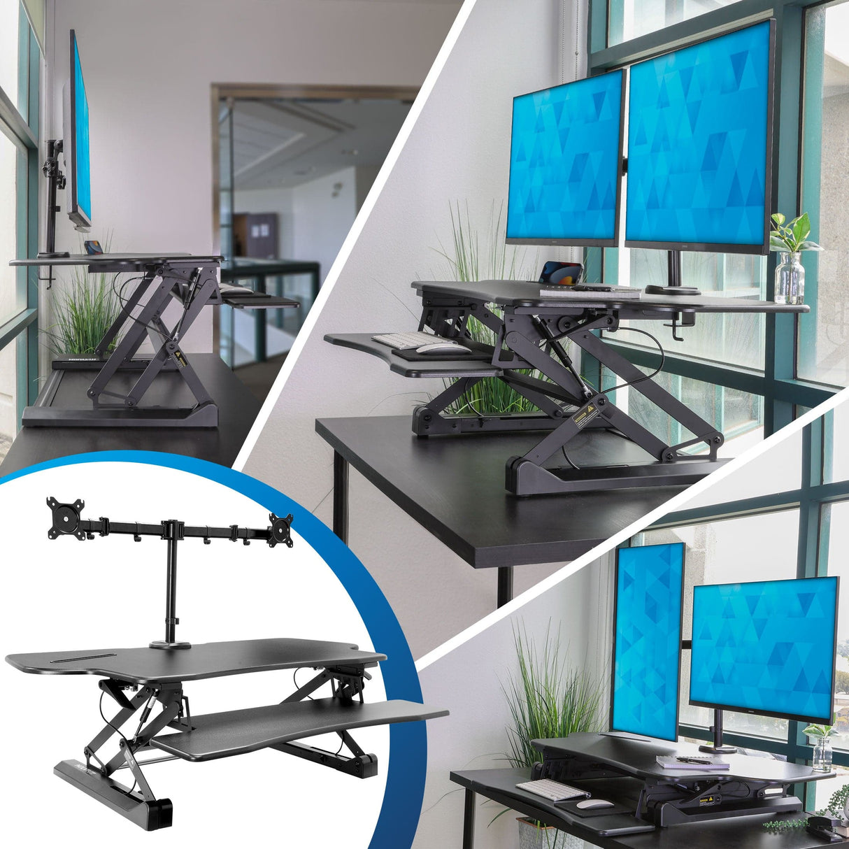 Extra Wide Sit-Stand Desk Converter with Dual Monitor Mount