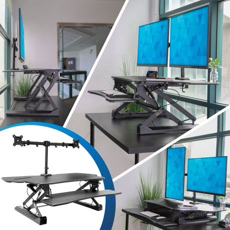 Extra Wide Sit-Stand Desk Converter with Dual Monitor Mount