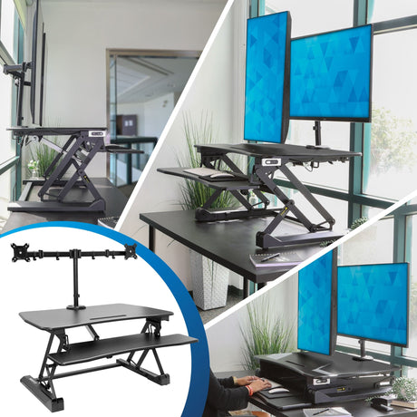 Electric Sit-Stand Desk Converter with Dual Monitor Mount