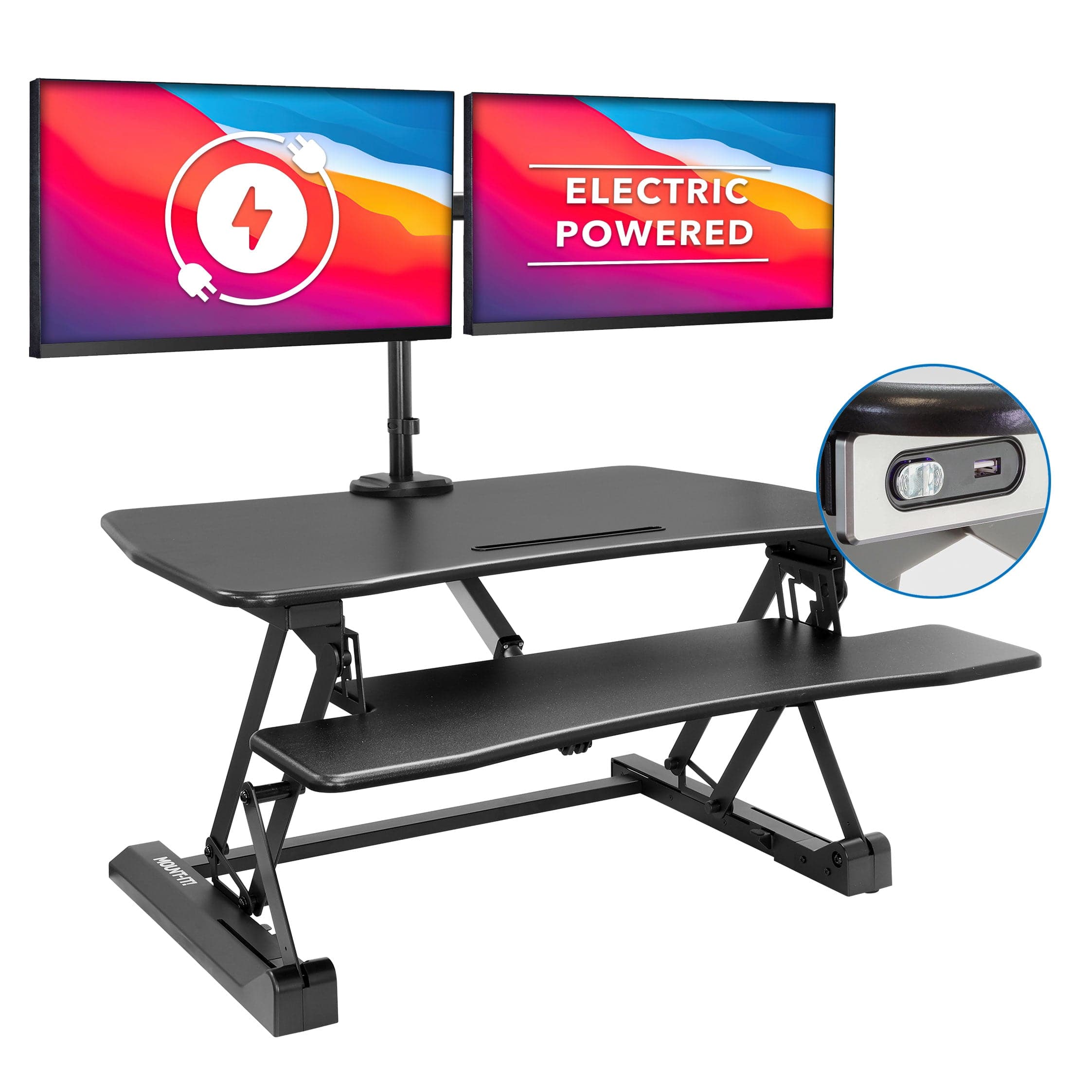 Electric Sit-Stand Desk Converter with Dual Monitor Mount