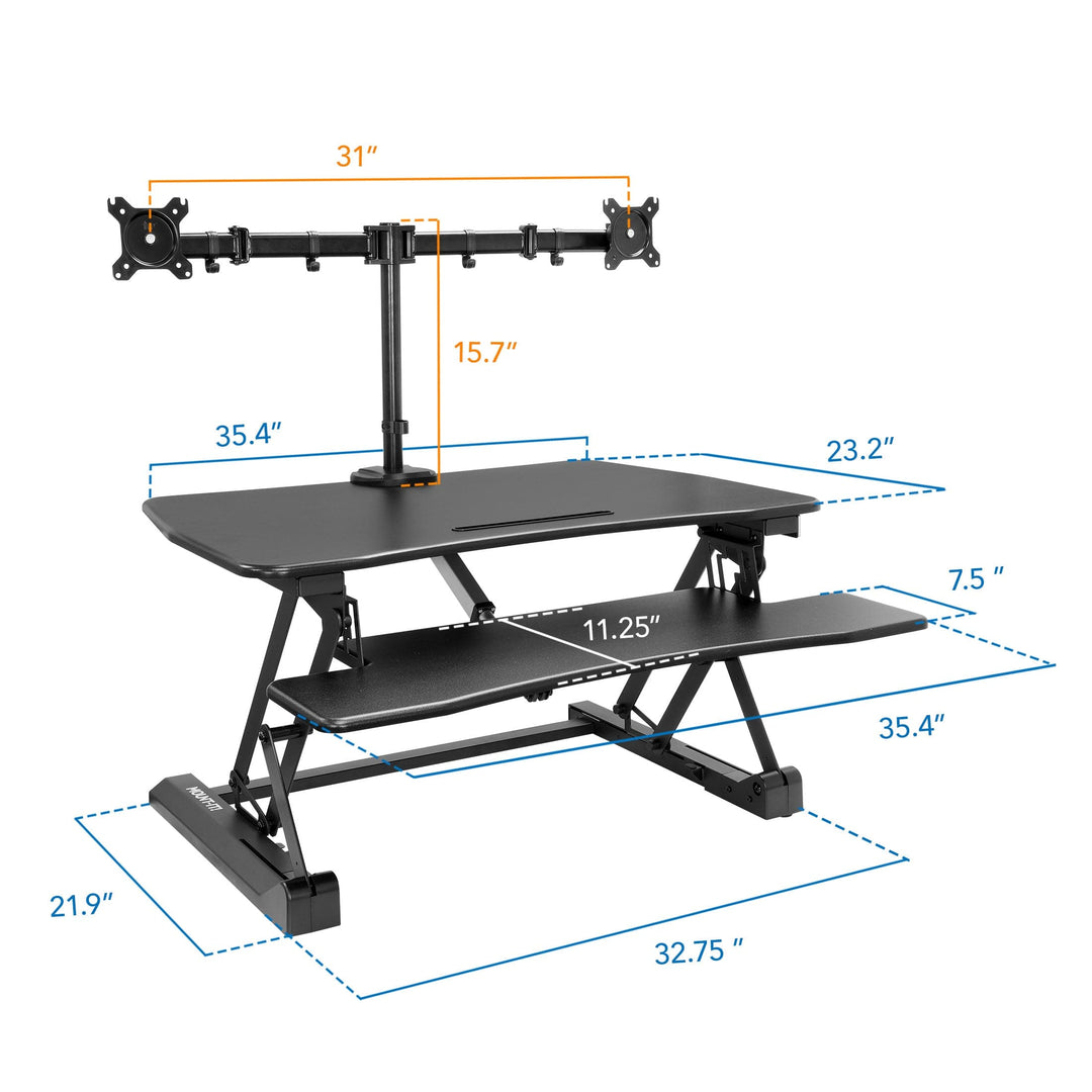 Electric Sit-Stand Desk Converter with Dual Monitor Mount