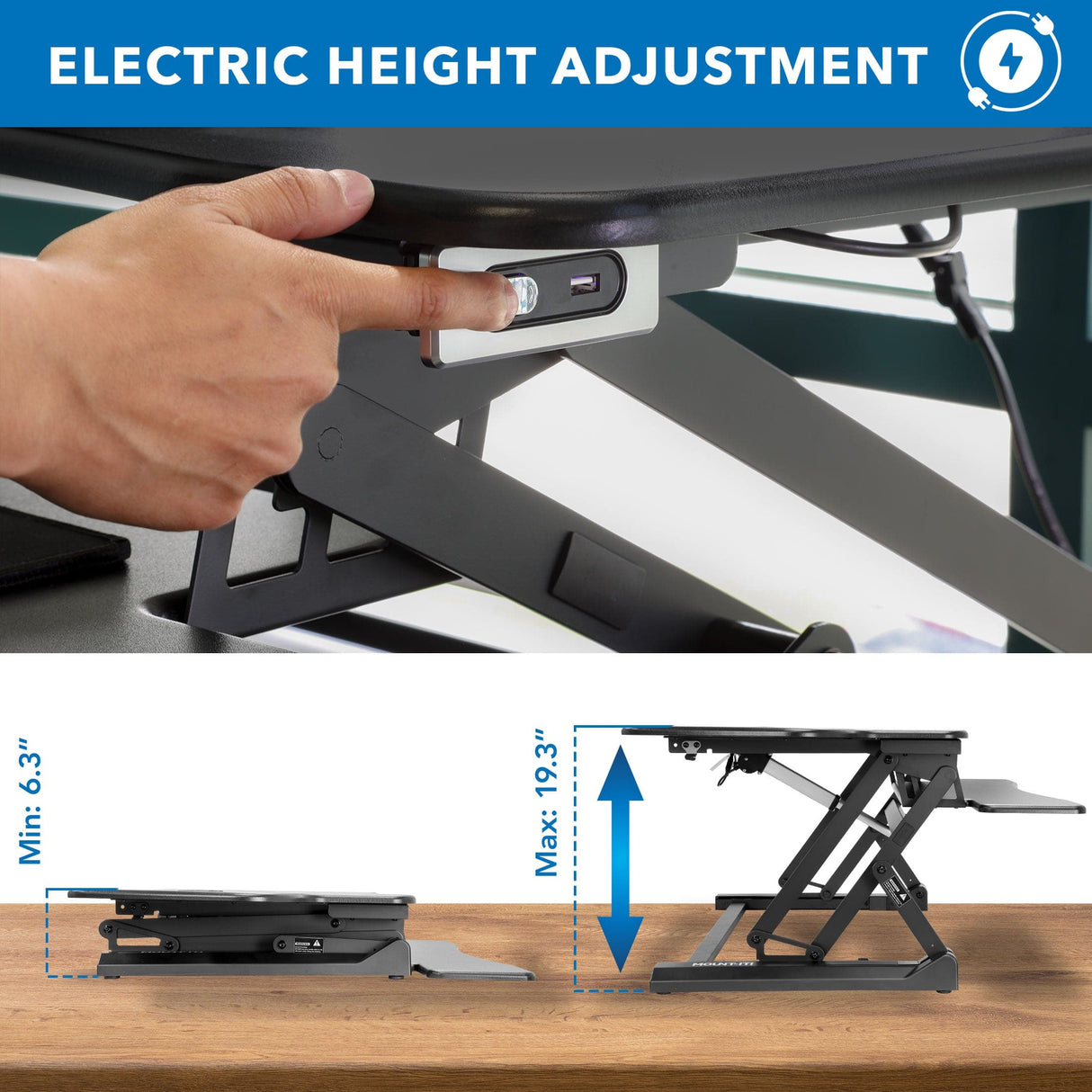 Large Electric Sit-Stand Desk Converter with Dual Monitor Mount