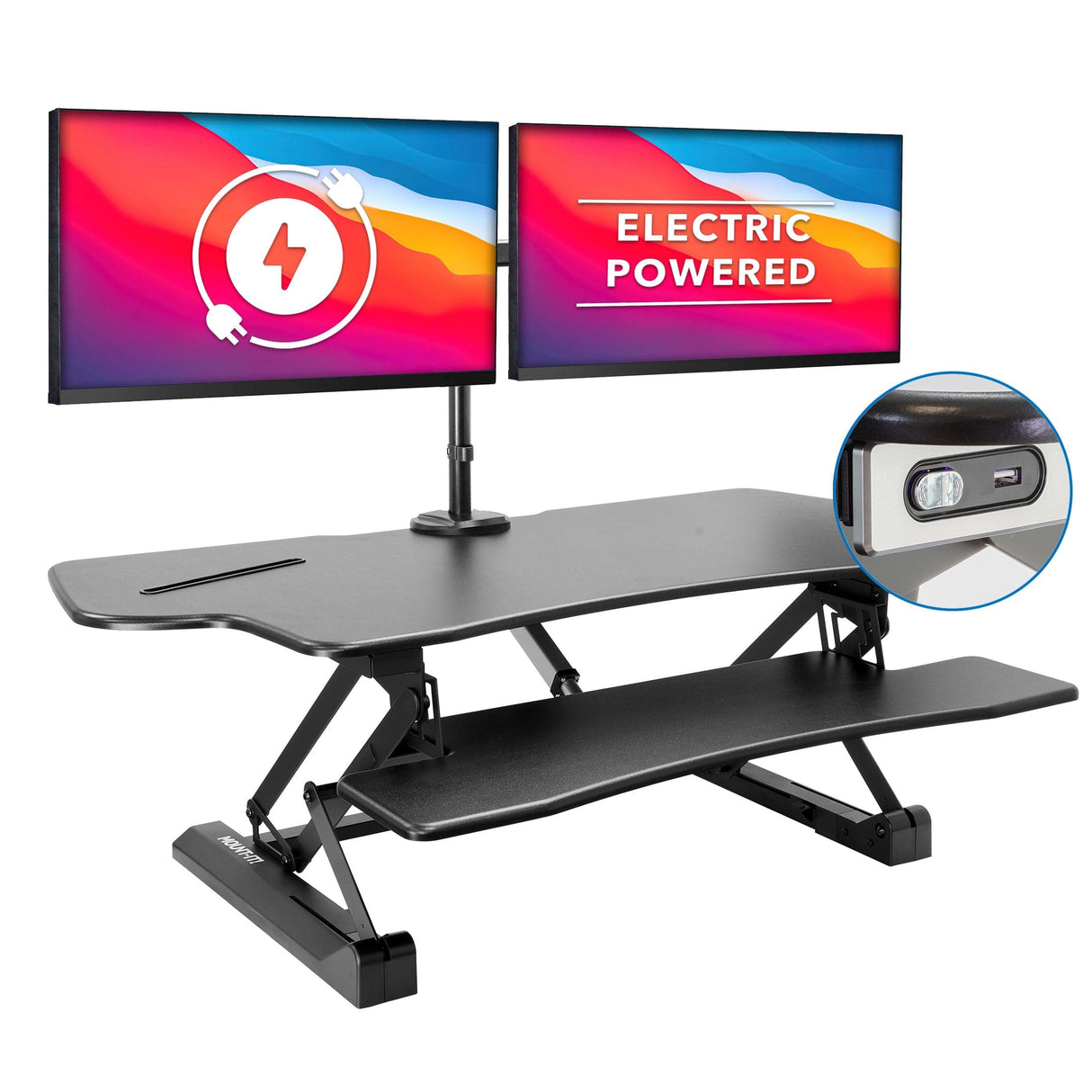 Large Electric Sit-Stand Desk Converter with Dual Monitor Mount